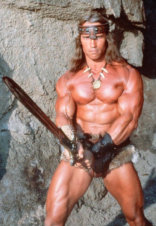 Arnold Schwarzenegger as Conan the Barbarian. Six foot two inches tall, 257 pounds, BMI 33 - obese?